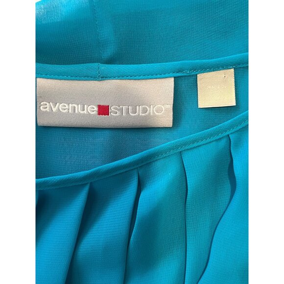 Avenue Studio Turquoise Ruffle Layered Sheer Blouse 22/24 Lightweight Elegant - Picture 3 of 12